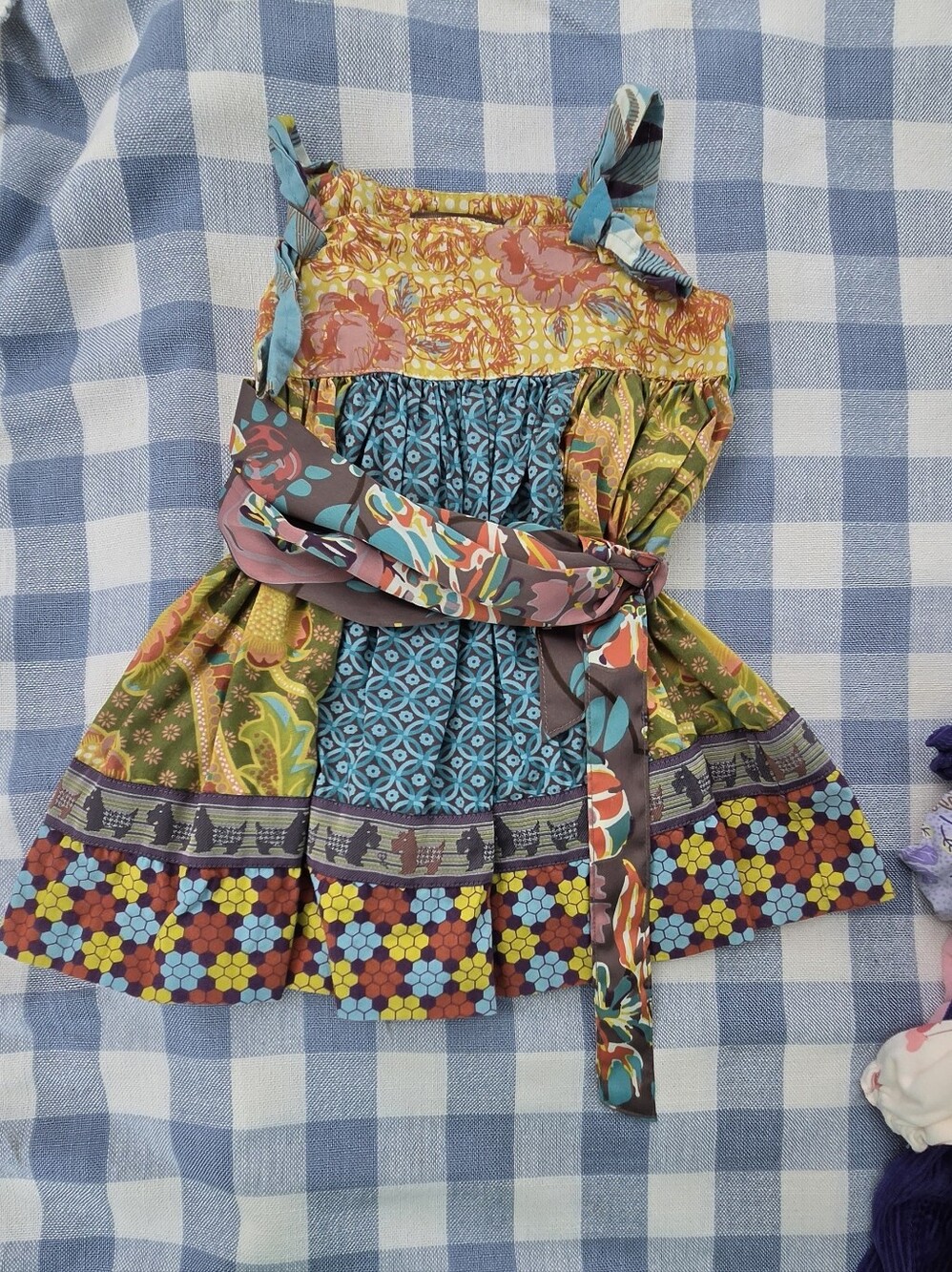 Matilda Jane Multicolor Patchwork Sundress with Floral Tie And Scottie Dogs